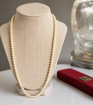 Vtg Majorica Pearl Necklace 925 Sterling Clasp 28in Opera Cream Pearls Box